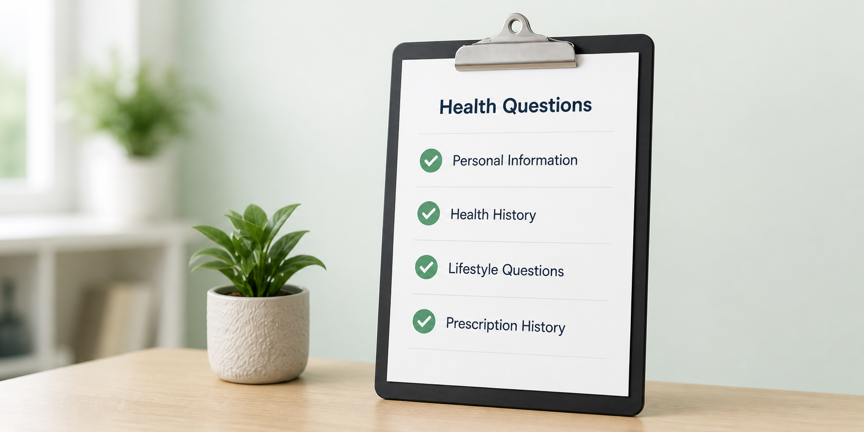 Simplified underwriting health questions checklist with no medical exam